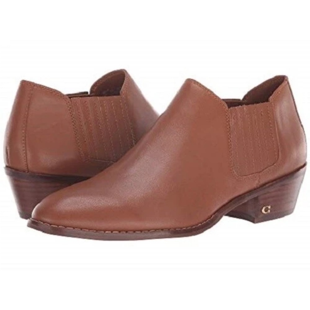 Coach Coh leather Ankle Saddle bootie Boot Brown Slip On Designer Sz 7